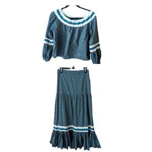 Luna Moon Peasant Skirt Set Cottagecore Prairie Lace Top Size Medium